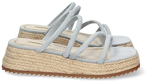shoes&blues.es 75132 Sandalia de Plataforma para Mujer, Comoda, Forrada de Yute, con Pala de Tiras Finas, y Talon Abierto Celeste Talla 40