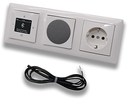 Busch Jäger DAB+ 8217U-101 Balance SI Radio encastrable Bluetooth (dans et en sortie) Blanc alpin, kit avec haut-parleur, couvertures, prise de courant, cadre + antenne lancée EBROM 0,9 m pour