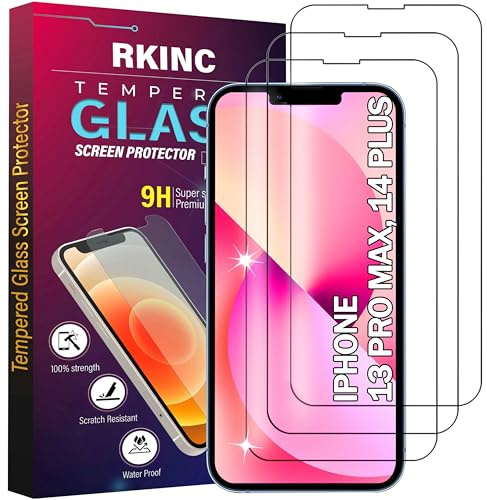 RKINC 3 Stück, Panzerglas Schutz Glas für iPhone 13 Pro Max/iPhone 14 Plus 6.7-Inch, Panzer HD Displayschutzfolie, 0,33 mm kratzfest, splitterfrei, blasenfrei, lebenslangeGarantie