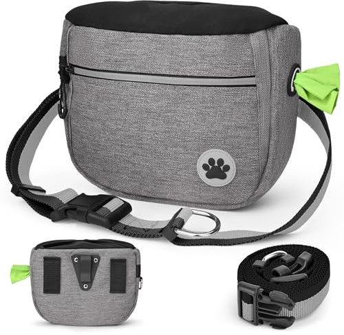 Howala Dog Treat Pouch Bag Adjustable and Removable Waist Belt Shoulder Strap 3 Ways to Wear for Training and Travel, Grey