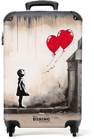 NoBoringSuitcases.com Valigia Bagaglio a Mano, Trolley 55x40x20 cm, 10 kg, Bagaglio a Mano (Ragazza Globo di Cuori - Rosso)