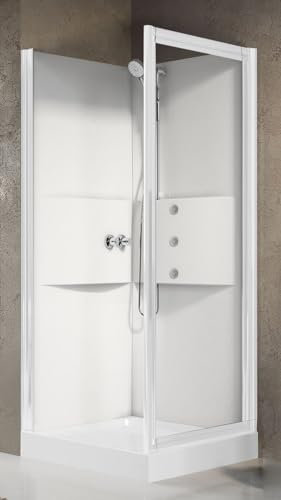 Novellini Media 2.0 GF Idromassaggio 90x90 cm Cabina Doccia Multifunzione Apertura Anta Battente Montaggio Angolo Destro Sinistro Miscelatore Meccanico Vetro Trasparente Profilo Bianco Altezza 210 cm