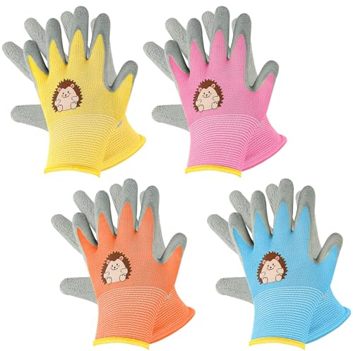 4 pares de guantes de jardín para niños, guantes de trabajo de goma, guantes de protección antideslizantes, guantes para niños, guantes para niñas y niños de 3 a 5 años, bricolaje y uso diario