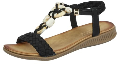 Jo & Joe Sandali da donna in finta pelle con perline di marmo e barra a T elastica, Nero , 37 EU