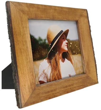 IKEREE Rustikaler Bilderrahmen mit natürlichen Rindenkanten, brauner Holz-Bilderrahmen für Tisch- oder Wandmontage, 15,2 x 15,2 cm