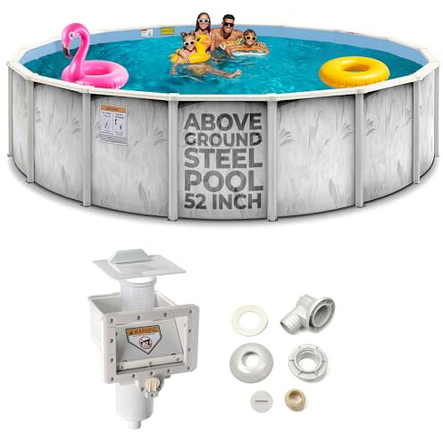 Hollowell Industries - Manufacturers of Doughboy Pools, 24 Ft x 52 Inch Deep Above Ground Pool with Skimmer - Hard Sided Steel Wall Pool, Brush Stroke Pattern - Made in USA