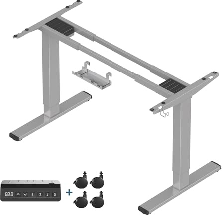Generico Flamaker Scrivania regolabile in altezza, scrivania elettrica, struttura da scrivania regolabile in altezza, gambe da tavolo regolabili in altezza con due motori, Stand Desk (Grigio)