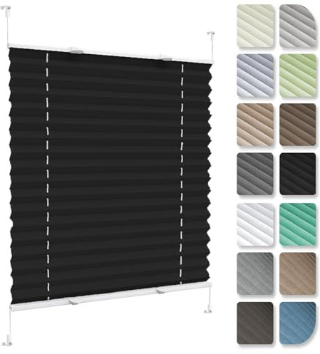 Plissee Ohne Bohren Klemmfix 96 x 155 cm, Blickdicht Sichtschutz Sonnenschutz, Jalousie Faltrollo Fensterrollo Rollo, Plisseerollo Sichtschutz, für Fenster & Tür, Schwarz
