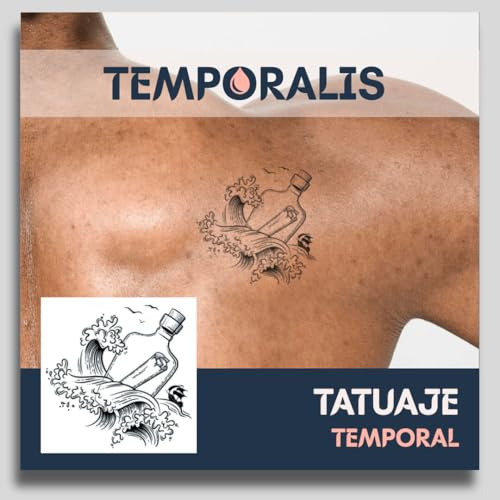 Tatuaggio MARE - Temporalis® | Tatuaggi temporanei uomo donna, tatuaggi finti vegani e waterproof - Certificato UE - Dura 1-2 settimane [ Tattoo Bottiglia nel mare ]