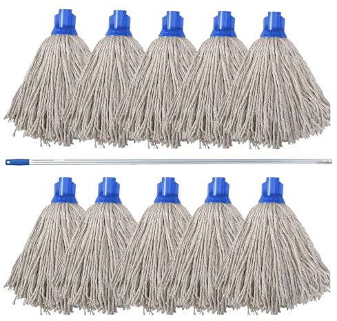 10 Swift PY Cotton Mop Heads and 1 Colour Coded Mop Handle (Blue)