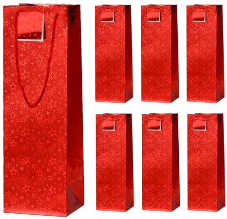 6 Pack Wine Gift Bags Metallic Wine Bottle Paper Bags Holographic Wine Bags for Wedding Birthday Christmas Retirement Party Supplies (Red)
