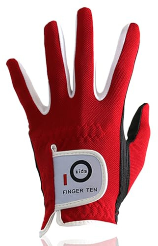 FINGER TEN Golfhandschuhe Kinder Jugend Junior Mädchen für Linke Hand, Junge Golf Handschuhe Atmungsaktive Mikrofaser Synthetische Rechtshänder für Alter 4-13 Jahre
