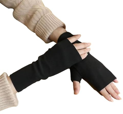 Figarge Fingerlose Handschuhe Winterhandschuhe Damen Herren Halbfingerlose Handschuhe Winter Warme Handschuhe Thermohandschuhe Fäustlinge Daumenloch Handgelenkwärmer Handschuhe (Schwarz)