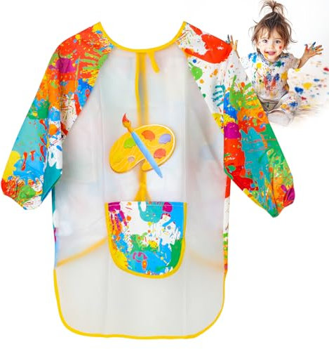 Kimimara Kinder Kunst Malschürze Malerkittel Maler Berufskleidung Wasserdicht Beschichtet Kittel Schmutzabweisend Schürze für Jungen Mädchen 7-12 Jahre Schule Malerei Klasse Täglichen Leben (Pattern)