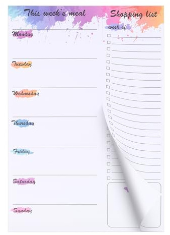 Thboxes Weekly Meal Planner and Shopping List Pad, 60 Sheets Undated Magnetic Notepads for Fridge with Tear-Off Shopping List, Hanging Food/Menu Organizer Notepad, 25 X 17.5 cm