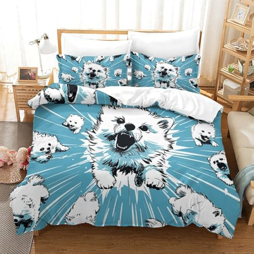 Lorolivier Samoyed Set Di Biancheria Da Letto Stampato in 3D Con Federa, Fodera Per Piumino Da Con Chiusura A Cerniera, Microfibra Morbida Adatto A Bambini Adulti Super King（260x220cm）