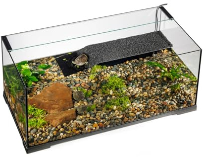 Exo Terra Turtle Haven, Glasterrarium für Wasserschildkröten, integriertes Filtersystem mit Landbereich & 150W Heizer, Bodenabfluss, 90 x 45 x 37 cm