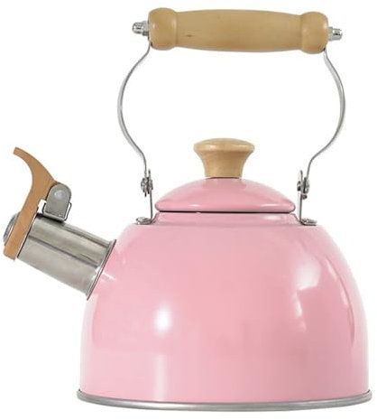 Bollitore da tè rosa di alta qualità per piano cottura – Teiera a fischio a riscaldamento rapido in acciaio inossidabile per uso alimentare per fornelli a induzione, a gas, elettrici e alogeni (1,6
