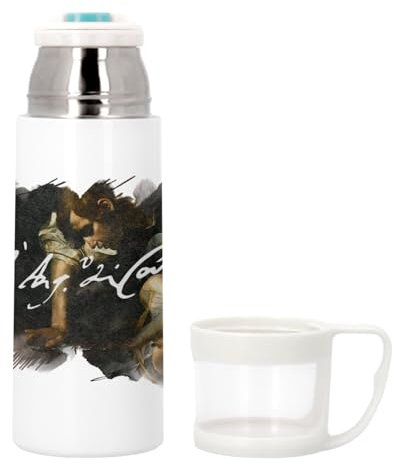 Bouteille thermo en Inox avec Tasse Intégrée - Caravaggio Signature Peinture Baroque Peintre Célèbre Artiste - 350ml - Bouteille Isotherme