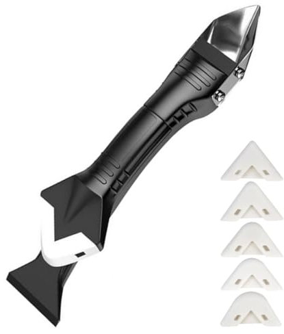 Kit Herramientas Aplicador Silicona, Quita Silicona Juntas, Removedor de Masas, Raspador Silicona para Juntas Azulejos, con 5 cabezales intercambiables