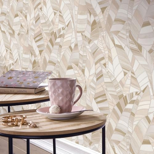 Erismann 10446-02 Elle Papier peint intissé Motif feuilles Beige/crème à paillettes
