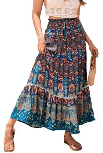 Kfnire Jupe Longue Femme Vacances Jupe élégante à Taille Extensible 2 en 1 Jupes Femme Ete Adaptées Aux Scènes de Plage Décontractées Plusieurs Tailles