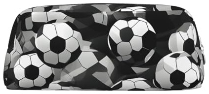 YQxwJL Federmappe mit großem Fassungsvermögen, Fußball-Motiv, Schwarz und Weiß, mit Reißverschluss, strapazierfähige Leder-Tasche für Büro, Reisen, silber, Talla única, Tasche