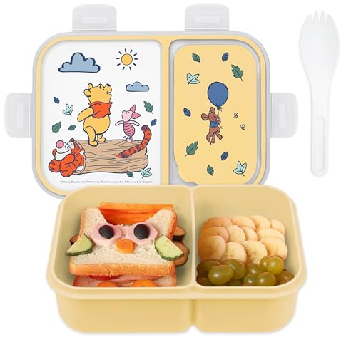 Best Brands Disney Bento Box– Leak-Proof Kids Lunch Box with Divided Compartments & Detachable Spork - Mickey & Minnie, Stitch, & Winnie the Pooh BPA Free Bento Box