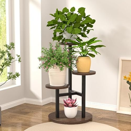 KELHOMECL Plant Stand 4 Tier Indoor Metal Plant Shelf for Multiple Plants Corner Tall Flower Holder for Patio Garden Living Room Balcony Bedroom(Brown)