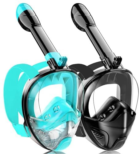 Tauchmaske Schnorchelmaske Erwachsene Jugendliche,180-Grad-Sicht Tauchmasken Anti-Leck Anti-Fog Schnorchelset Vollgesichtsmaske Taucherbrille zum Schnorcheln (Dark Green+Black)