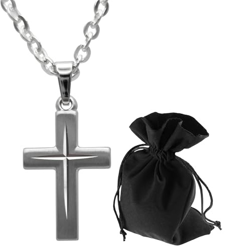 Lunexus Collana a croce in argento sterling 925 con catena a maglia barbazzale da 60 cm - benedetta - elegante croce per uomo e donna con sacchetto di velluto regalo per comunione, cresima, battesimo
