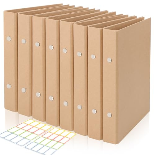 8 stycken ringpärmar A5, A5, påfyllningsbar, kraftpapper, ringpärmar med 2 ringar, 17,5 x 23,5 cm ringpärm, kraftpappersbindningsskål med 2 klistermärken, etiketter för reseböcker, affärsböcker