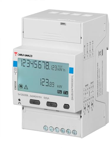 Carlo Gavazzi EM530 Energiemessgerät LCD 62.41 mm x 53.4 mm Energiemessgerät / 3-phasig 1 Ausg. 1 Eing. Impulsausgang