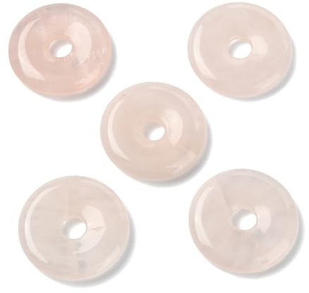 Airssory 5 ciondoli in quarzo rosa naturale da 30 mm, a forma di ciambella, a forma di ciambella, per gioielli fai da te, bracciali, collane, orecchini, borse, portachiavi, decorazioni per telefono
