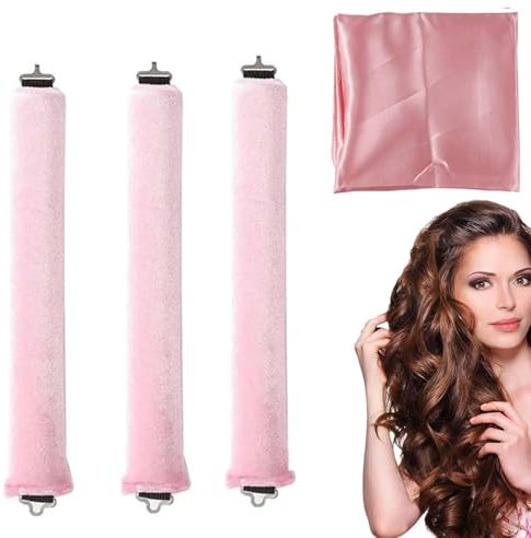 ZYEKIU 3 Pezzi Bigodino Lungo per Boccoli, Fascia Bigodino Capelli, Morbido Diy Curling iron Fascia Capelli, Heatless Curler con Gancio, Duraturo Bigodini Morbidi per Corti Lisci Ricci (Rosa)