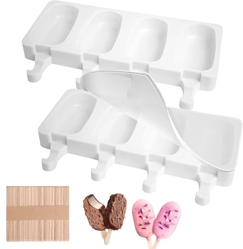 Non-Stick Cakesicle Moulds, Ice Lolly Moulds with Sticks, Silicone Ice Popsicle Mould with Lid,50 Popsicle Bags for DIY Ice Cream,BPA-Free
