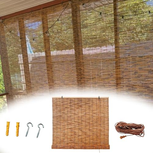 Schilfvorhang Sonnenschutz Lichtdurchlässig Strohjalousien Natur Schilf Vorhang Lichtfilter Rollläden 40-180cm Breite Carbonization Bambus Rollo