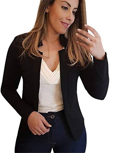 Mujer Blazer Slim Fit, Trajes Mujer Vestir Elegante, Chaqueta Abierta, con Solapas, De Manga Larga, De Oficina, Informal, Trabaja Saco Ligera Cazadora Entretiempo Mujer para Primavera Y Otoño