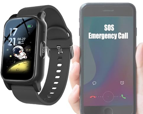 Vexorium Dispositifs de Détection de Chute pour Seniors, Montre Connectée avec Détection de Chute, Appels Vidéo HD, Étanchéité IP67, Appels Vocaux HD, Idéal pour Les Soins des Personnes Âgées,Noir