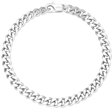 Diorra Gold Silver Bracelets for Mens Women, Sterling Silver Solid 6mm Wide Cuban Link Chain Bracelet for Men Women (7/7.5/8.3/9Inches)