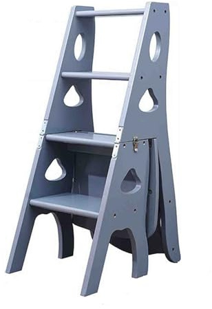 LACVBNFGT Scaletta a 4 Gradini Sgabello, Scaletta Pieghevole Scale in Legno Sedia Multifunzione Sedie per Scale Libreria Gradini Libreria Espositori Plan Stand Sedie da Pranzo(Gray)