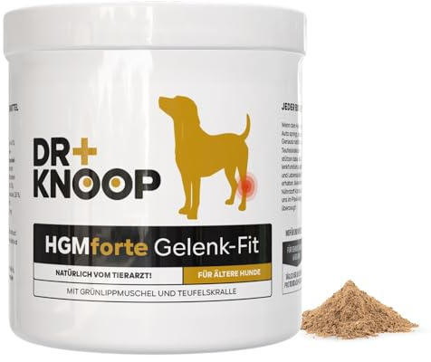 HGM Poudre articulaire pour chiens âgés, avec moule aux orles vertes, griffe du diable et glucosamine pour plus de plaisir de mouvement, développée par le vétérinaire Dr. Knoop, avec un délicieux goût
