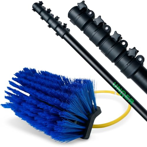 Unger 6m HighFlow Teleskopstange (mit 20 m Schlauch + Winkelgelenk und Profi-Bürste, für hochgelegene Fenster, Vordächer, Wintergärten, hochwertige Glasfaser, leicht, stabil, Glasreinigung) GF60P