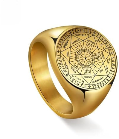 ZENRUIMING Bague de protection archange – 7 sceaux de Michael, Gabriel et plus – Plaqué or mystique pour homme, 11, Acier inoxydable, Aucune pierre précieuse