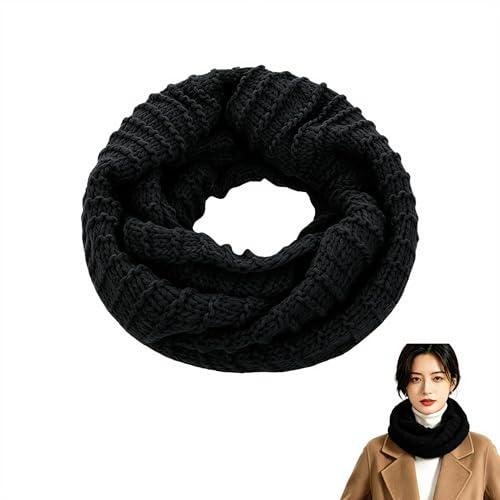 BAISEBAOFU Infinity Scarf for Women UK,Knitted Warm Neck Warmer Women, Soft Winter Circle Scarf for Daily & Outdoor Use (Black)