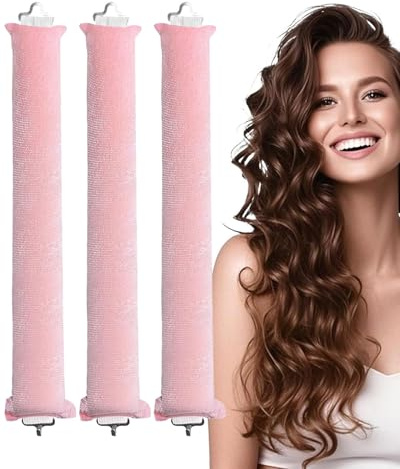 CULEB 3Pcs Bigodini Senza Calore,Bigodini Morbidi per Dormire,Heatless Curls,Curler per Capelli,Hair Curler,Ferro Arricciacapelli Senza Calore,Velluto Fascia Morbida per Tutti Tipi Capelli,Rosa