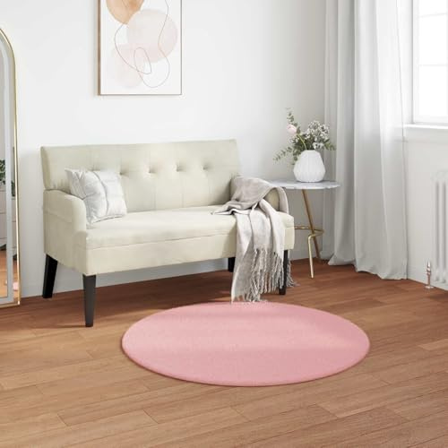XHNIFBN Rosa Kunst-Kaninchenfell Teppich rund 80 cm Ø aus samtweichem Polyester Modernes Wohnaccessoire mit flauschigem Komfort für Living Room Schlafzimmer Winter