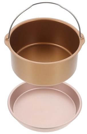 AMUSLESUR Juego de Moldes para Hornear Redondos de Acero al Carbono Antiadherente, Bandeja para Horno y Molde para Pizza de 8 Pulgadas Asa Portátil, Utensilios de Cocina para Freidora