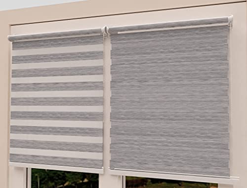 TROYAHOME® Doppelrollo Klemmfix Ohne Bohren Duo Rollo Fenster Rollo Easyfix (Stein Grau, 60 x 150 cm (Stoffbreite 57 cm)