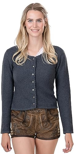 Cardigan tradizionale da donna, elegante e aderente, in cotone elasticizzato di alta qualità e leggero, giacca Dirndl Lena, grigio scuro, XS